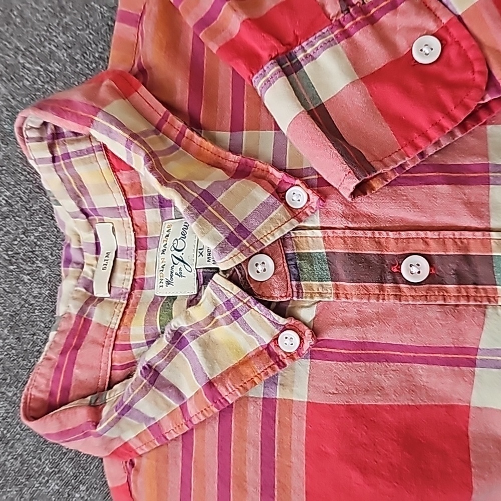 J CREW Indian Madras Slim Plaid Button Down Size XL
